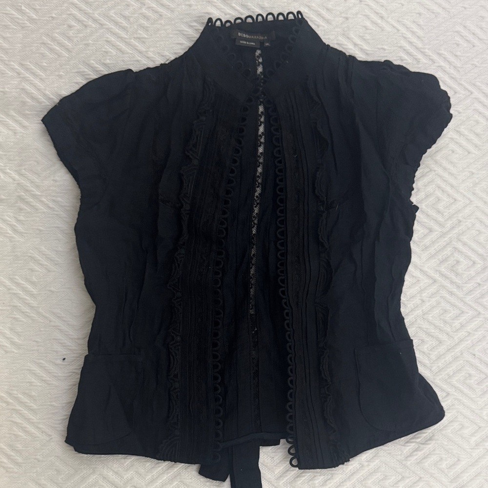 BCBGMaxAzria Black Ruffled Blouse